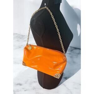 VTG Orange Pat Leather Gold Accents Marzio Italian Shoulder Crossbody Bag Purse